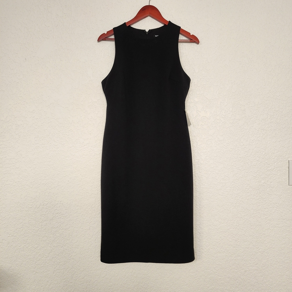 Express NWT Black Midi Dress Size M Sleeveless Jewel Neck LBD Minimalist Office
